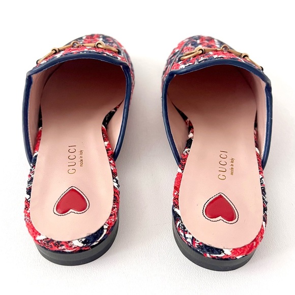 GUCCI || Princetown Red Blue Tweed Horsebit Loafer Mule Slipper Flat US 6.5 - Picture 5 of 12